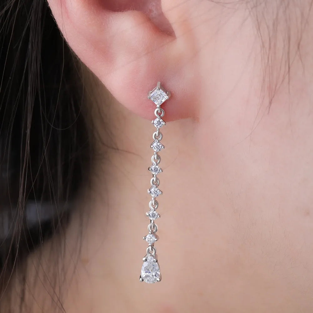 Moissanite Drop Earrings – Pear Cut Lab Diamond Bridal Wedding Jewelry with GRA | 925 Sterling Silver Long Hanging Earrings for Women
