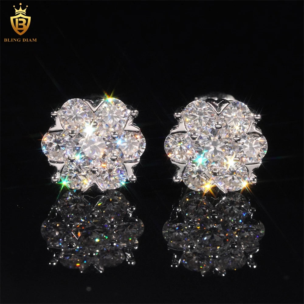 Moissanite Flower Stud Earrings – D Color with Certificate | 925 Sterling Silver Wedding Jewelry Gift for Women