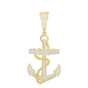 Moissanite Anchor Pendant Necklace – Iced Out Design | 925 Sterling Silver Hip Hop Jewelry for Men & Women
