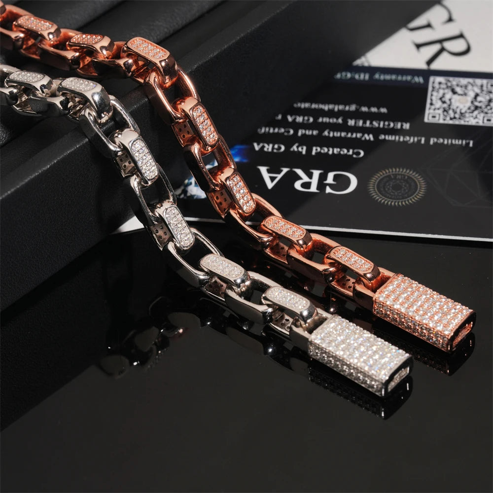 Moissanite Bracelet – 8mm D Color Hip Hop Buckle Design | S925 Sterling Silver with Certificate Fashion Jewelry