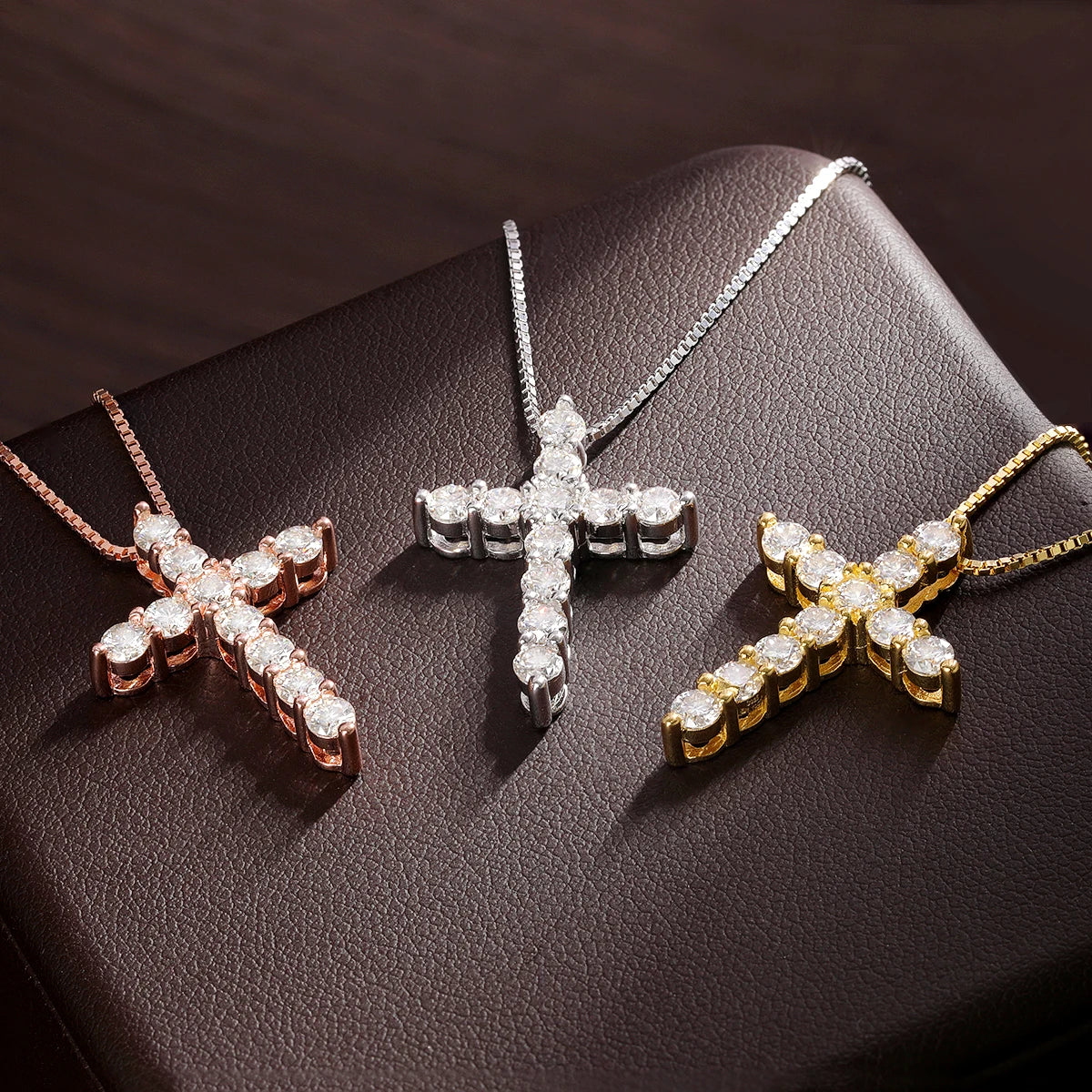 Moissanite Cross Pendant Necklace – D VVS1 | 925 Sterling Silver 18k White Gold Plated Box Chain Fine Jewelry for Women & Men