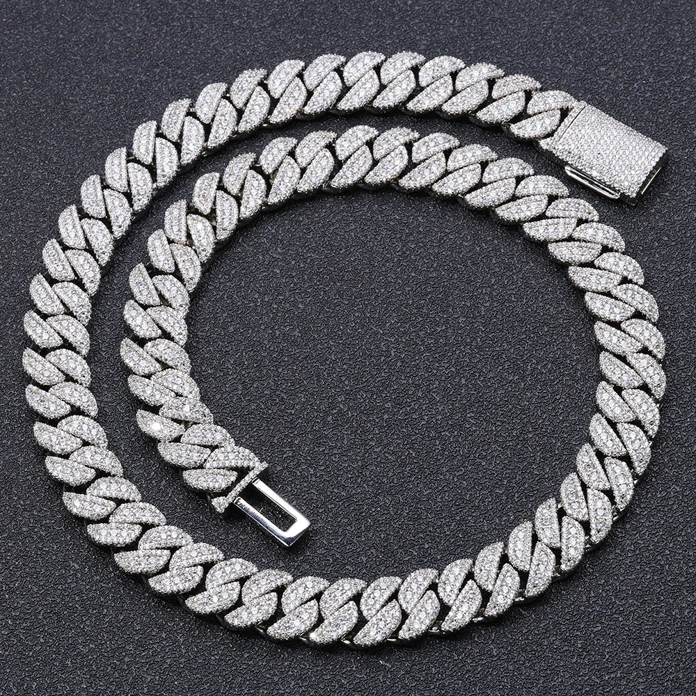 Moissanite Cuban Chain Necklace – 14mm Hip Hop Iced Out VVS Diamond | 925 Sterling Silver Jewelry for Men