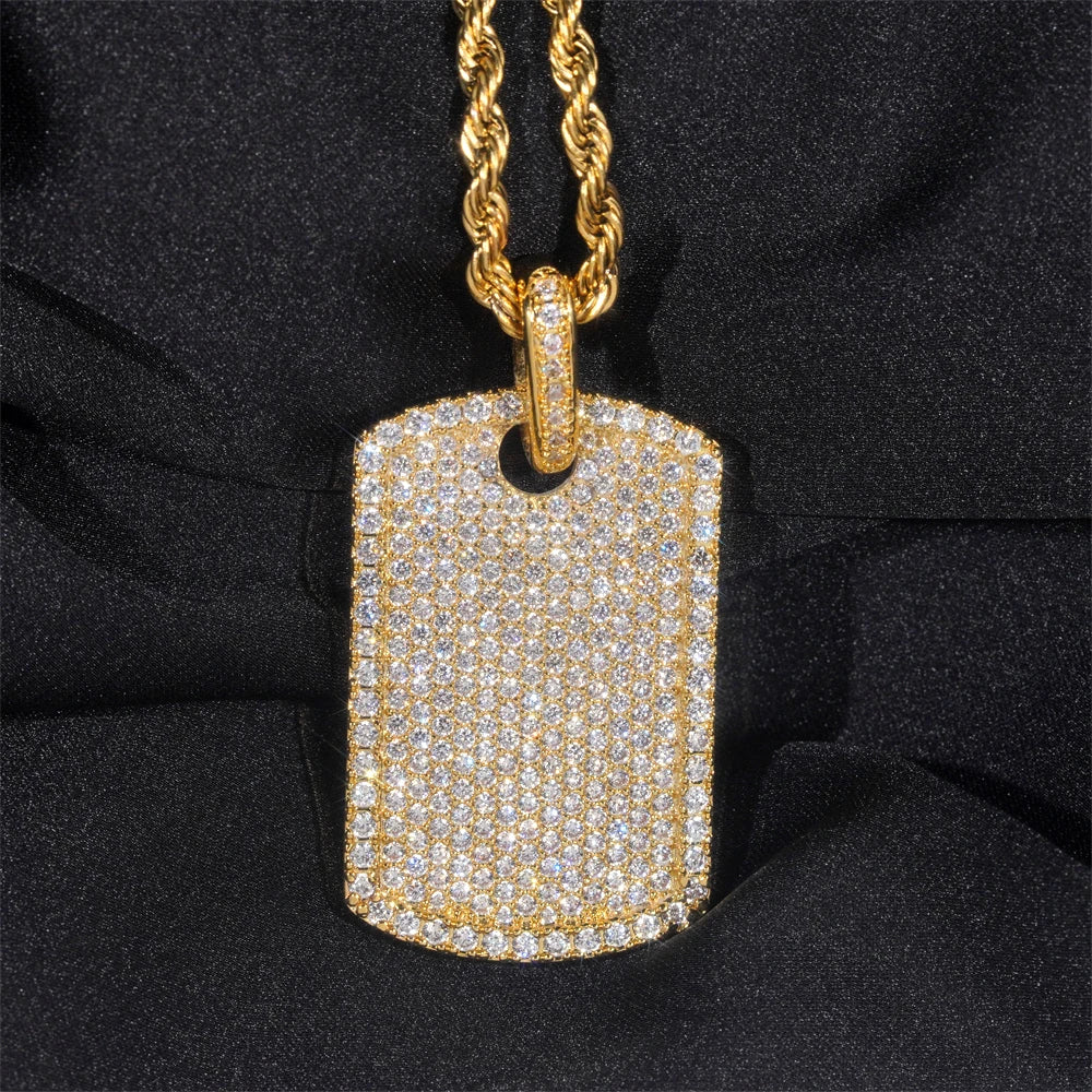 Moissanite Rectangular Pendant Necklace – Shiny Inlaid Hip Hop Design | S925 Sterling Silver Cool INS Jewelry