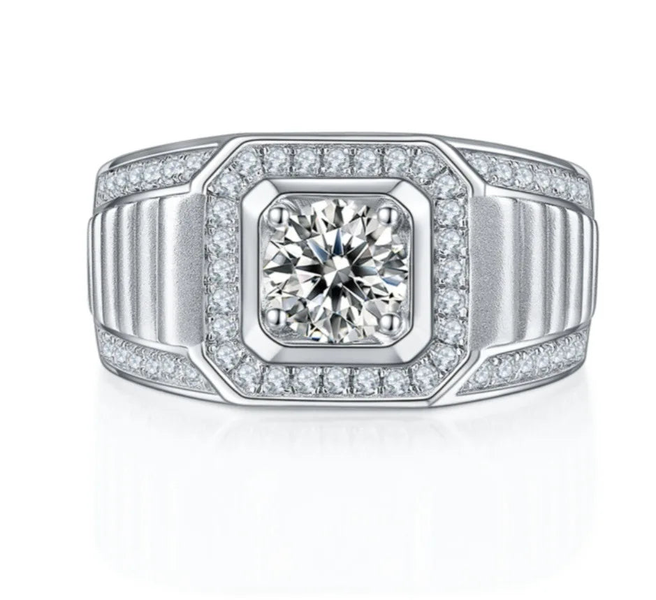 Luxury Moissanite Ring for Men – 1ct 2ct 3ct VVS Iced Out Diamond Ring with GRA Certificate | 925 Sterling Silver Fine Jewelry