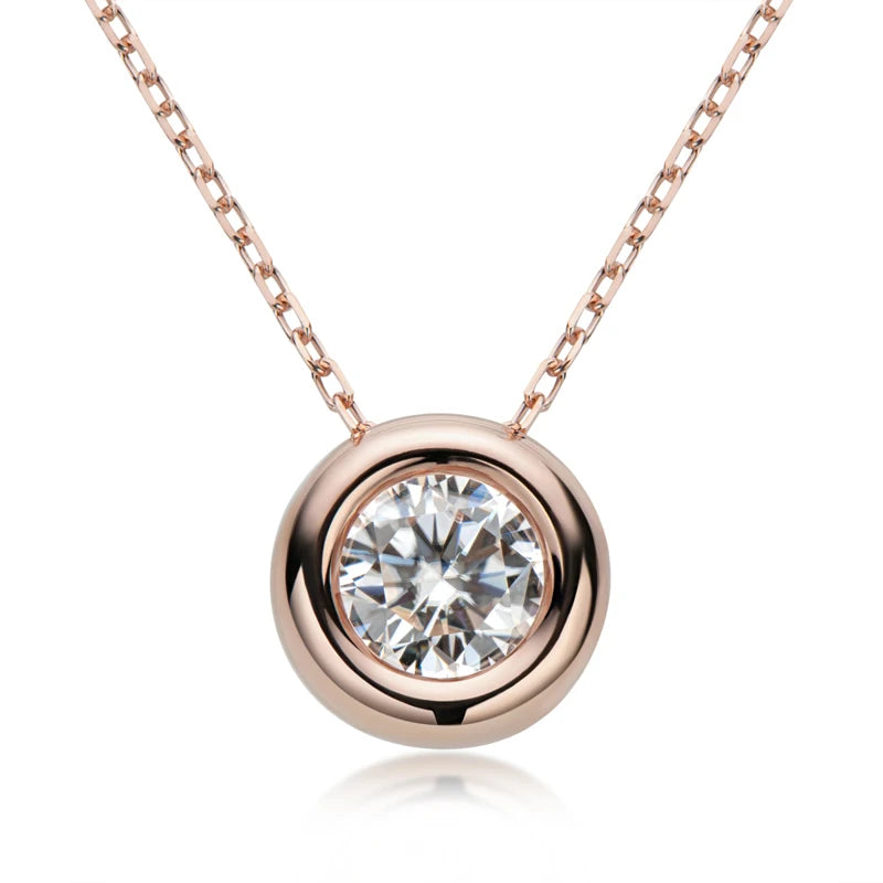 Moissanite Pendant Necklace – 6.5mm Round Bezel Design | 925 Sterling Silver Clavicle Chain Jewelry for Women & Men
