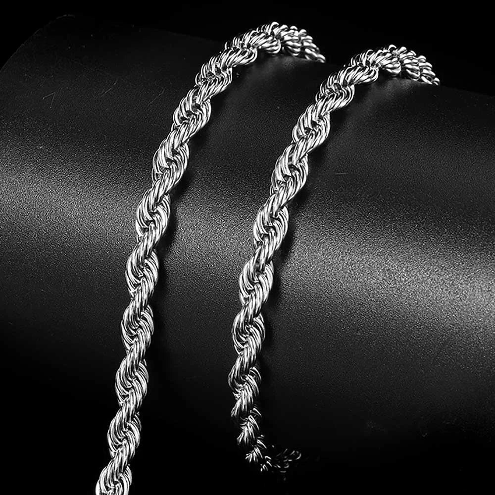 Rope Chain Necklace – 6mm Twist Design with Iced Out Clasp | Stainless Steel Hip Hop Jewelry for Men & Women