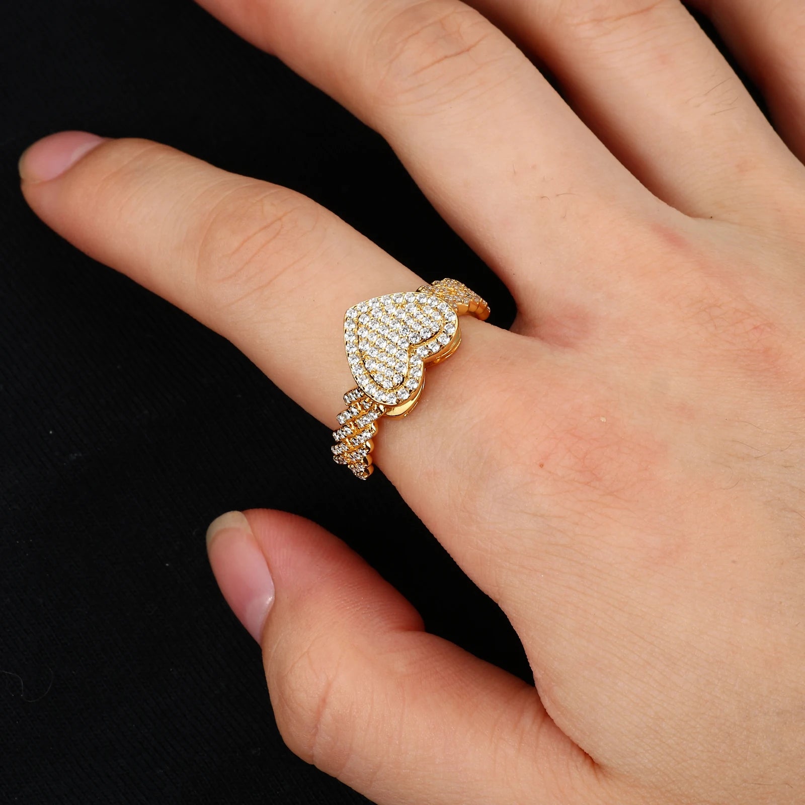 Moissanite Cuban Ring – Full Diamond Heart Design GRA Certified | 925 Sterling Silver Hip Hop Band Ring Jewelry for Men & Women