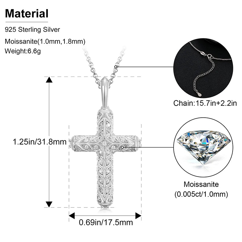 Moissanite Cross Pendant Necklace – Pass Diamond Test | 925 Sterling Silver Fine Jewelry for Men & Women