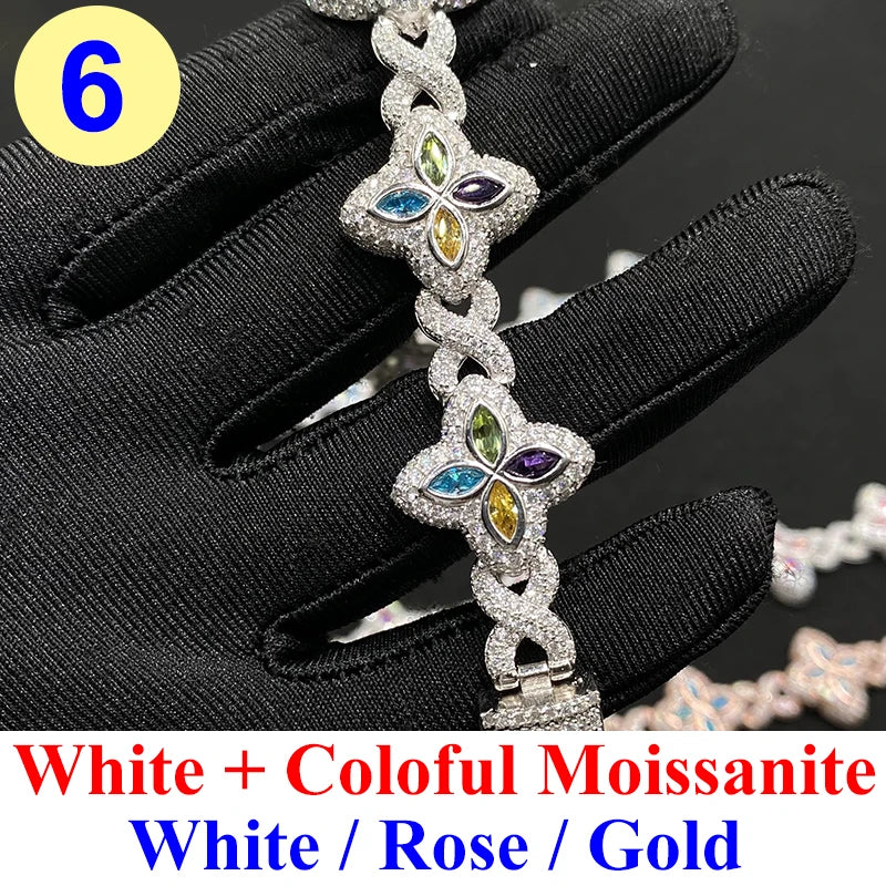 Moissanite Cuban Chain Necklace – Colorful Full Moissanite Eternity Tennis Chain Hip Hop Style | 925 Sterling Silver Gold Jewelry for Women & Men