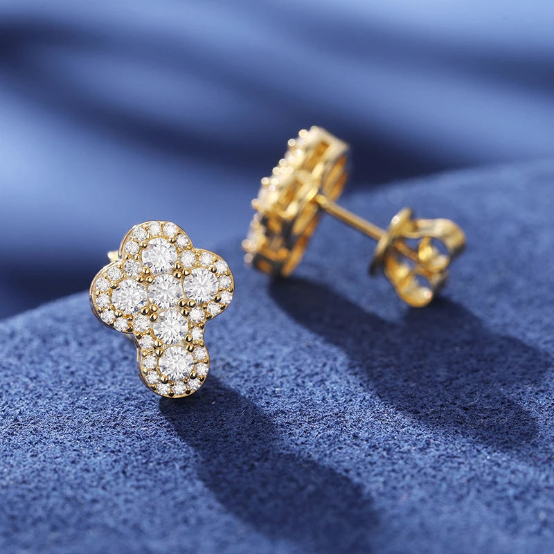 Moissanite Cross Stud Earrings – D VVS Sparkling | 925 Sterling Silver Iced Out Jewelry for Men & Women