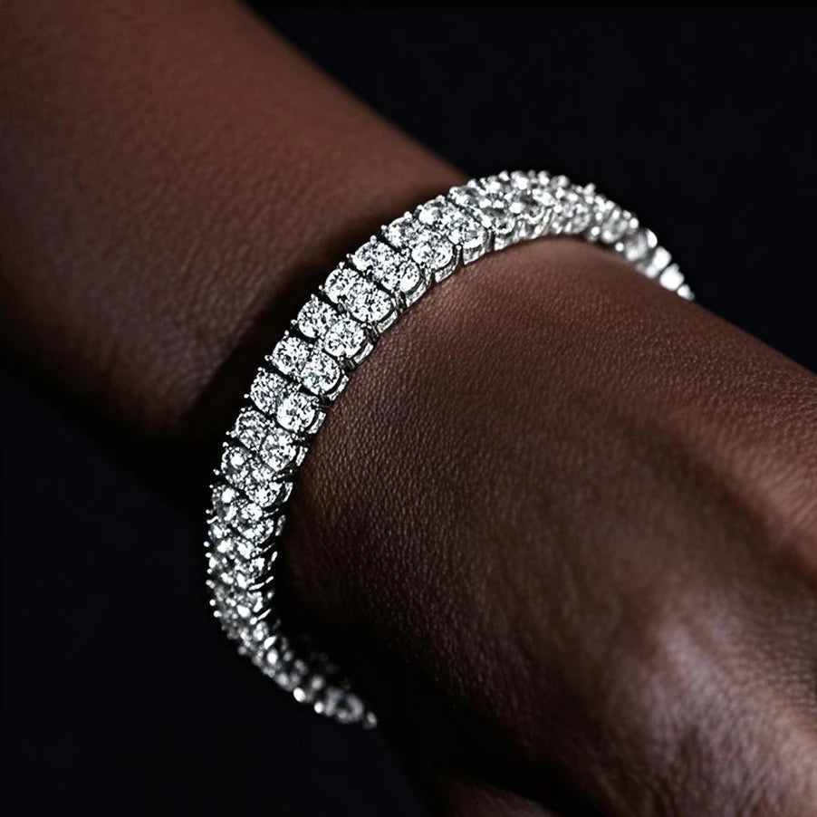 Moissanite Tennis Bracelet – Full 3mm Double Row Certified Diamond Hip Hop Hand Chain Gift | 925 Sterling Silver Jewelry for Women & Men