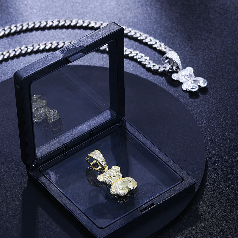 Moissanite Bear Pendant Necklace – Lovely Animal Design | Fashion Jewelry Gift for Women & Men Birthday Party Anniversary
