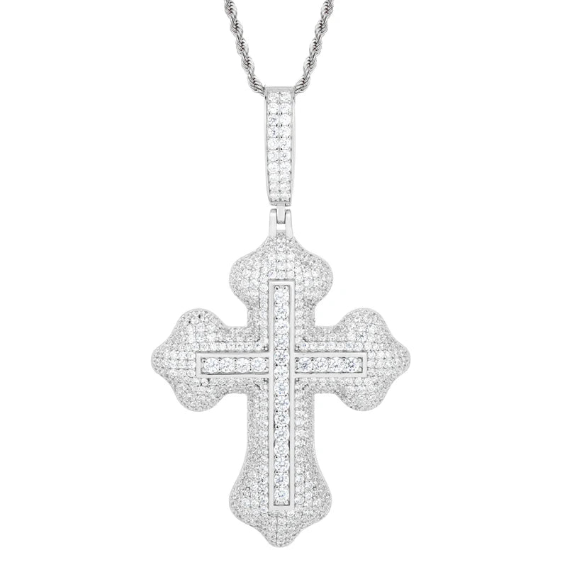 Moissanite Cross Pendant – D VVS Full Iced Out Design | 925 Sterling Silver Hip Hop Jewelry for Men & Women