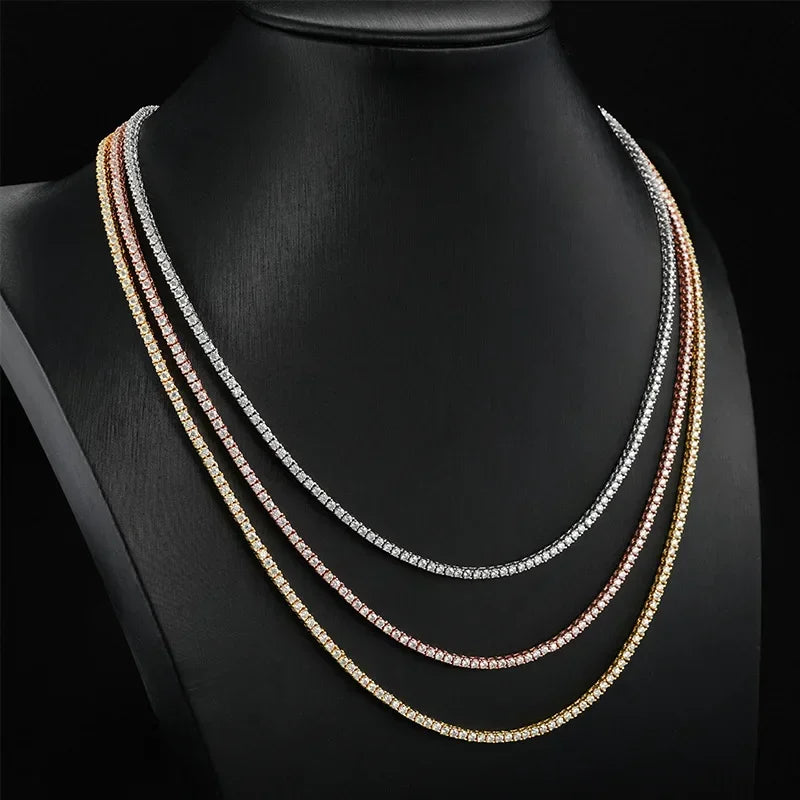 Moissanite Tennis Necklace – Patented Buckle Hip Hop Diamond Tennis Chain | 925 Sterling Silver Jewelry for Women & Men