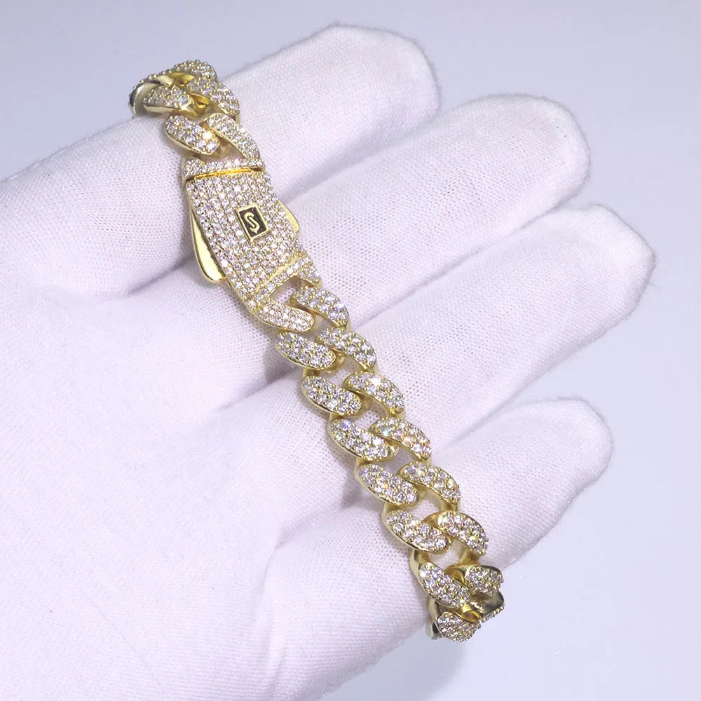 Moissanite Monaco Bracelet – New Style Full Iced Out VVS Diamond 2 Row Cuban Link Chain | 925 Sterling Silver Jewelry for Men & Women