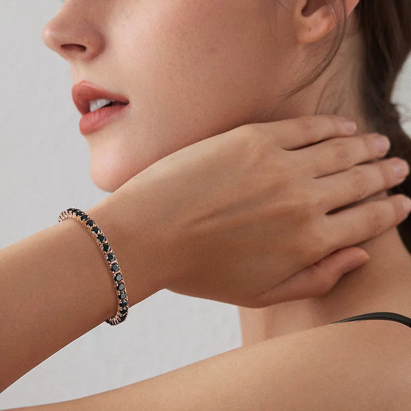 Moissanite Tennis Bracelet – 3mm 4mm Black Full Diamond GRA Certified Hip Hop | 925 Sterling Silver 18K Gold Plated Bracelet for Women & Men