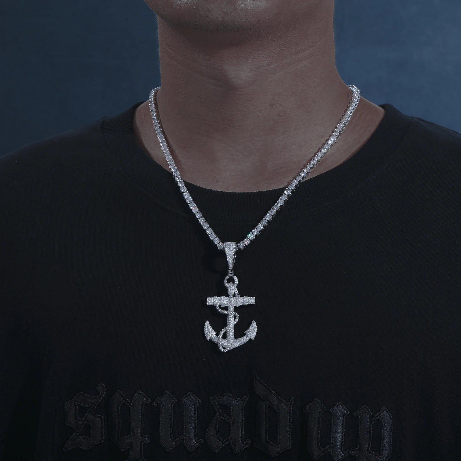 Moissanite Anchor Pendant Necklace – Iced Out Design | 925 Sterling Silver Hip Hop Jewelry for Men & Women