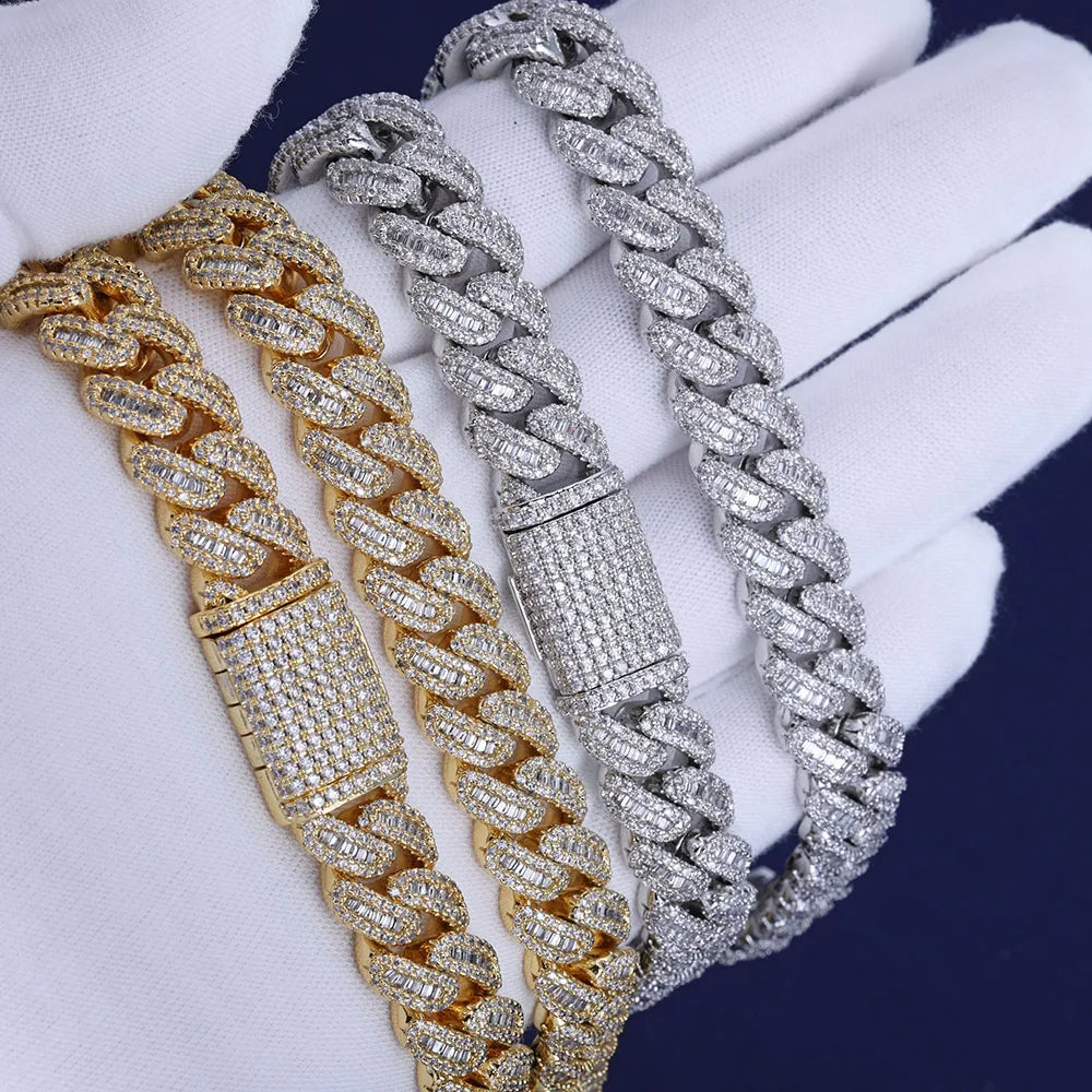 Moissanite Cuban Link Chain Necklace – 12mm VVS Diamond Bling Iced Out Two Stone Design | 925 Sterling Silver Jewelry for Women