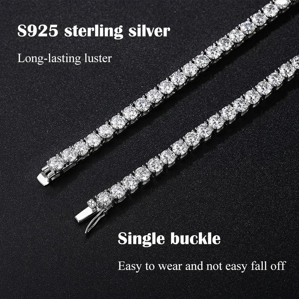 Moissanite Tennis Necklace – 3-5mm | S925 Sterling Silver Full Diamond Chain Party Jewelry Gift for Men & Women