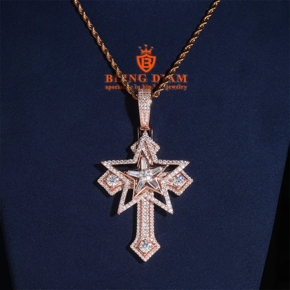 Full Moissanite Cross Pendant – GRA Certified | 925 Sterling Silver Hip Hop Jewelry Fits 10mm Tennis Chain