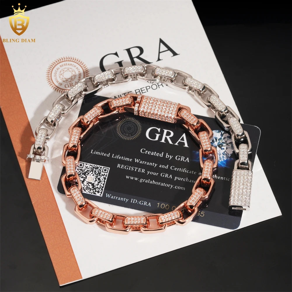 Moissanite Bracelet – 8mm D Color Hip Hop Buckle Design | S925 Sterling Silver with Certificate Fashion Jewelry