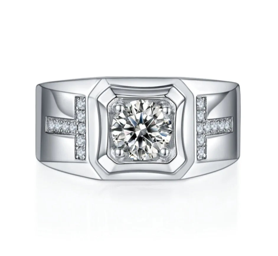 Luxury Moissanite Ring for Men – 1ct 2ct 3ct VVS Iced Out Diamond Ring with GRA Certificate | 925 Sterling Silver Fine Jewelry