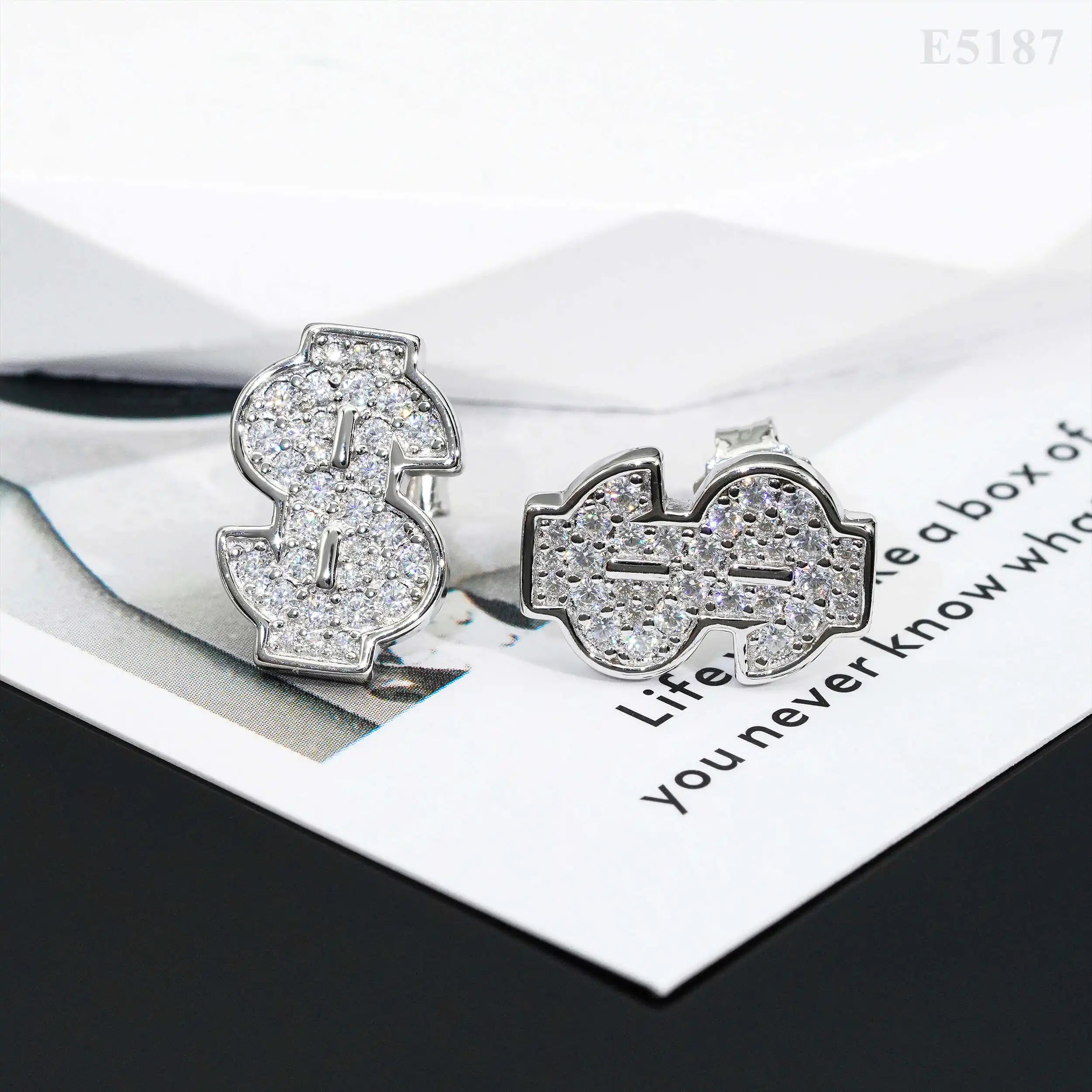 Moissanite US Dollar Letter Earrings – D Color Sparkling Hip Hop Ear Stud | 925 Sterling Silver Jewelry for Men & Women