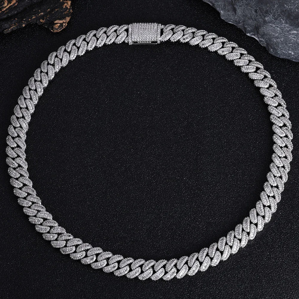 Moissanite Cuban Link Chain Necklace – 12mm VVS Diamond Bling Iced Out Two Stone Design | 925 Sterling Silver Jewelry for Women