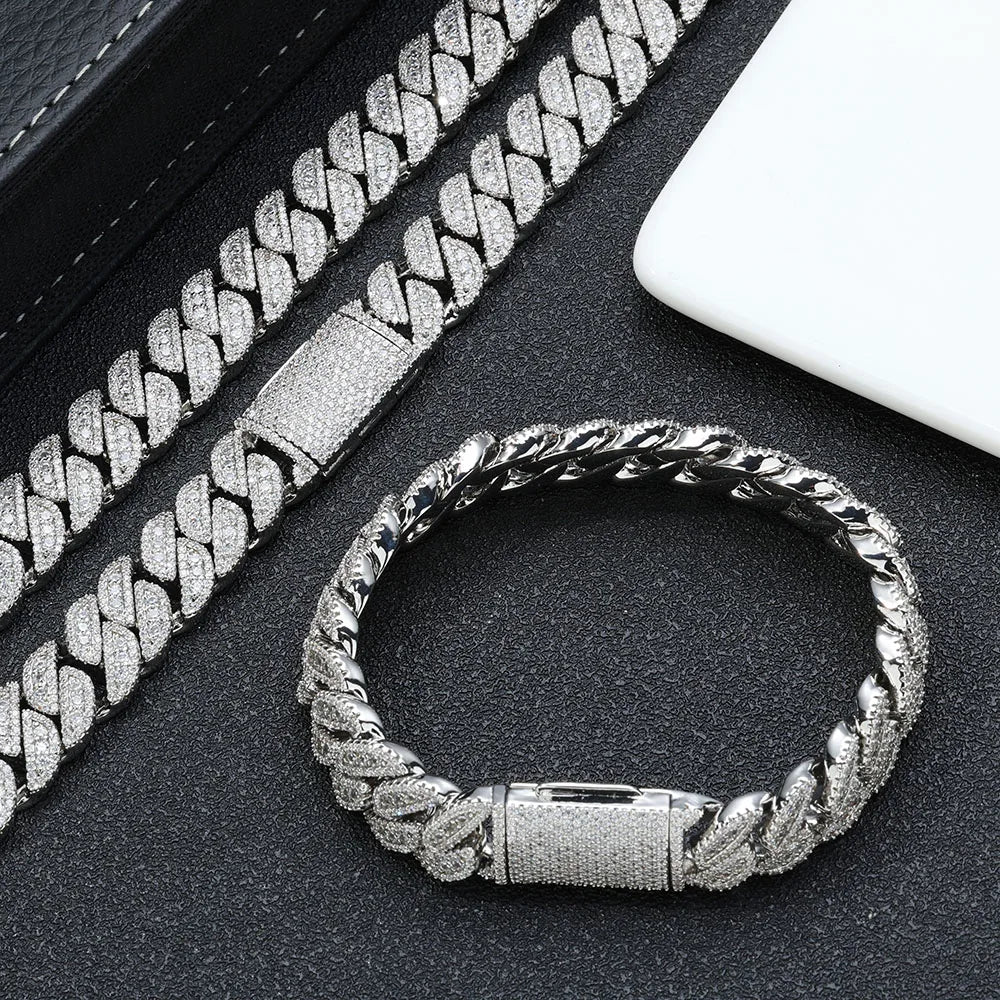 Moissanite Cuban Chain Necklace – 14mm Hip Hop Iced Out VVS Diamond | 925 Sterling Silver Jewelry for Men