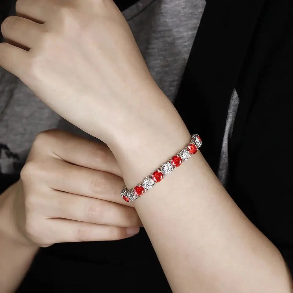 Moissanite Tennis Bracelet – D Color Blue, Green, White | 3mm–6.5mm | 925 Sterling Silver Diamond Link for Men & Women