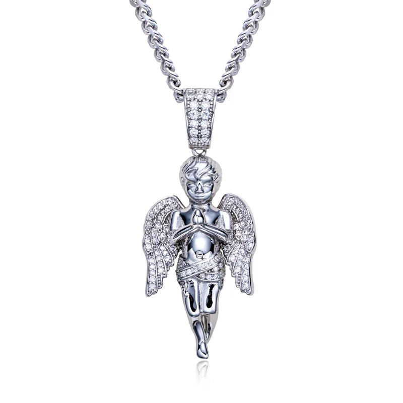 Moissanite Angel Pendant Necklace – Iced Out Design | 925 Sterling Silver Fashion Jewelry for Men & Women