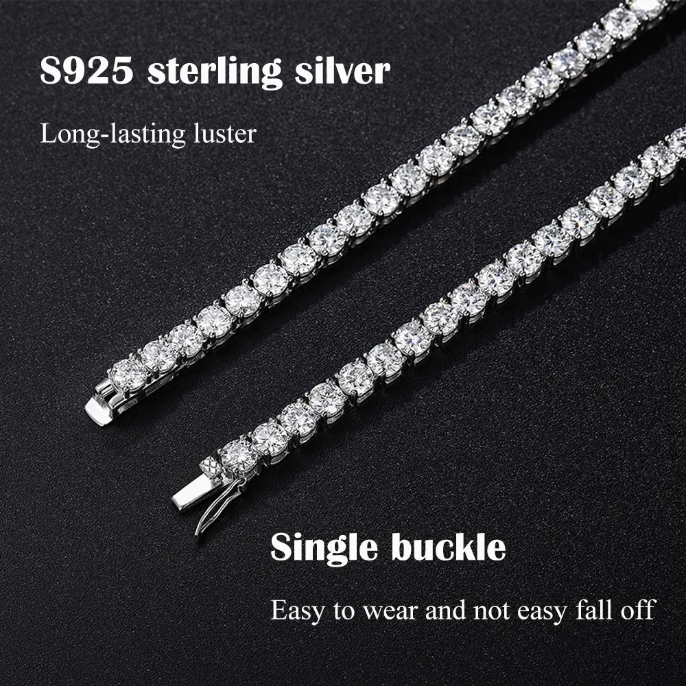 Moissanite Tennis Necklace – 3-5mm | S925 Sterling Silver Full Diamond Chain Party Jewelry Gift for Men & Women