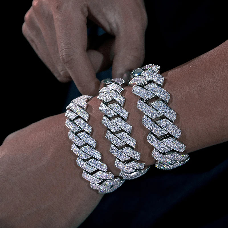 Moissanite Cuban Bracelet – D VVS Full Diamond 6mm–20mm | 925 Sterling Silver Iced Out Hip Hop Jewelry for Men & Women