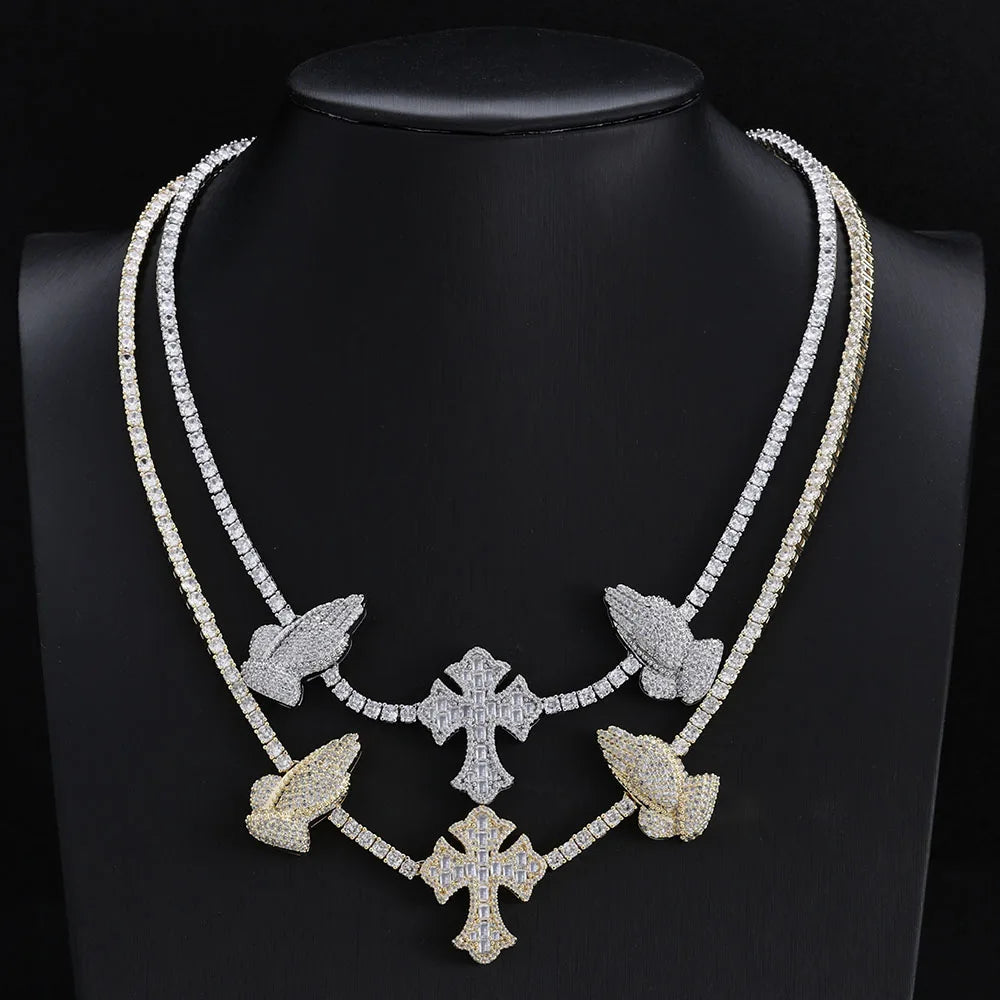Moissanite Cross Necklace – GRA Certified VVS Hip Hop Iced Out Tennis Chain | 925 Sterling Silver Jewelry for Women
