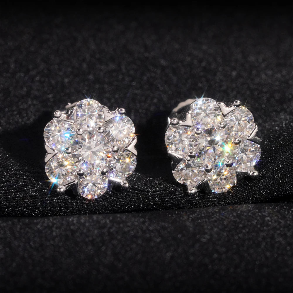 Moissanite Flower Stud Earrings – D Color with Certificate | 925 Sterling Silver Wedding Jewelry Gift for Women