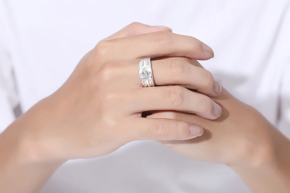 Moissanite Ring for Men – D Color Luxury Engagement Wedding Jewelry with Certificate | 925 Sterling Silver Male Ring