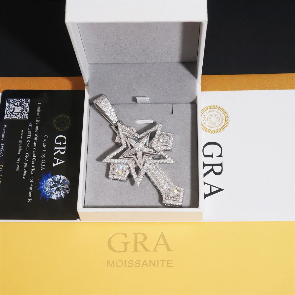 Full Moissanite Cross Pendant – GRA Certified | 925 Sterling Silver Hip Hop Jewelry Fits 10mm Tennis Chain