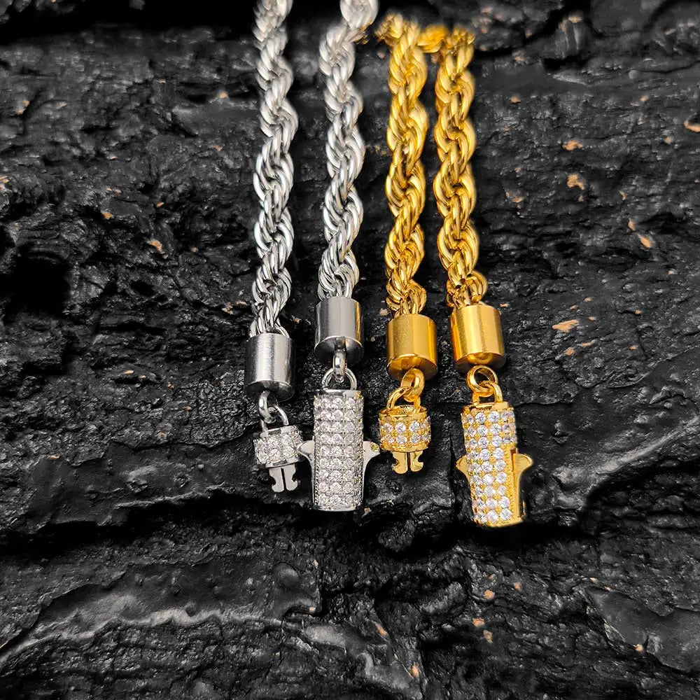 Rope Chain Necklace – 6mm Twist Design with Iced Out Clasp | Stainless Steel Hip Hop Jewelry for Men & Women