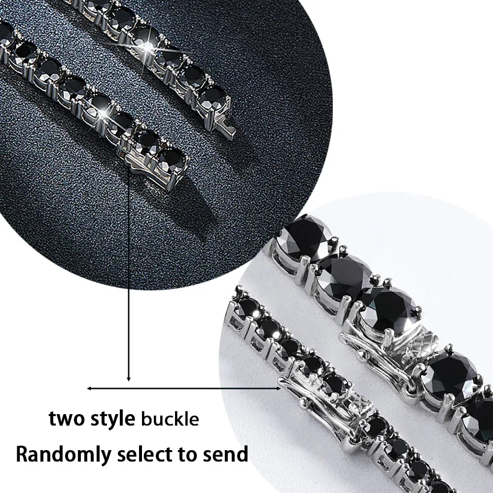 Black Moissanite Tennis Necklace – 3mm–6.5mm with Certificates | 925 Sterling Silver Lab Diamond Hip Hop Chain for Men & Women