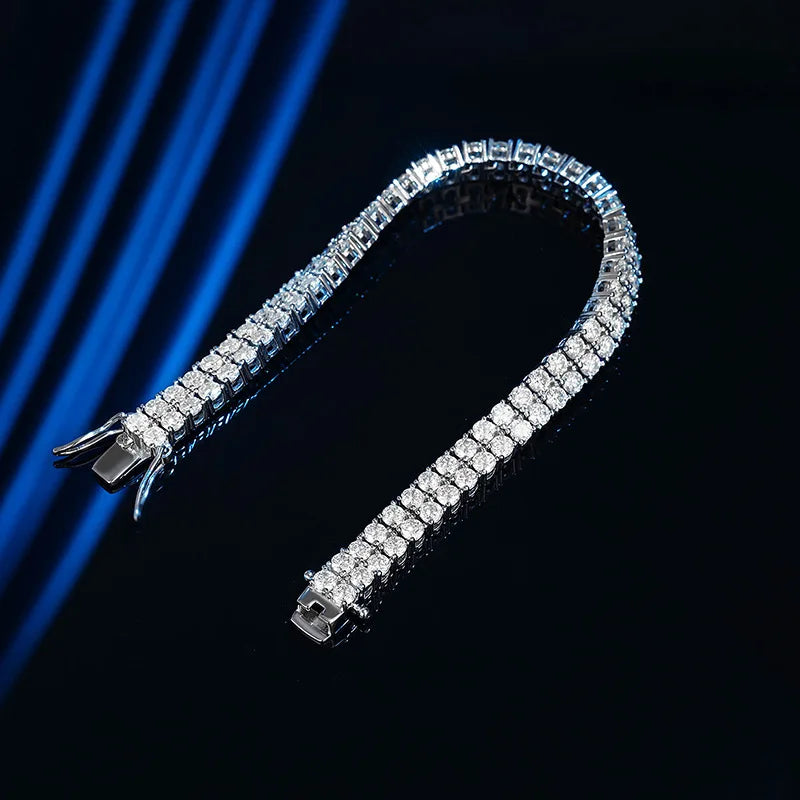 Moissanite Tennis Bracelet – Full 3mm Double Row Certified Diamond Hip Hop Hand Chain Gift | 925 Sterling Silver Jewelry for Women & Men