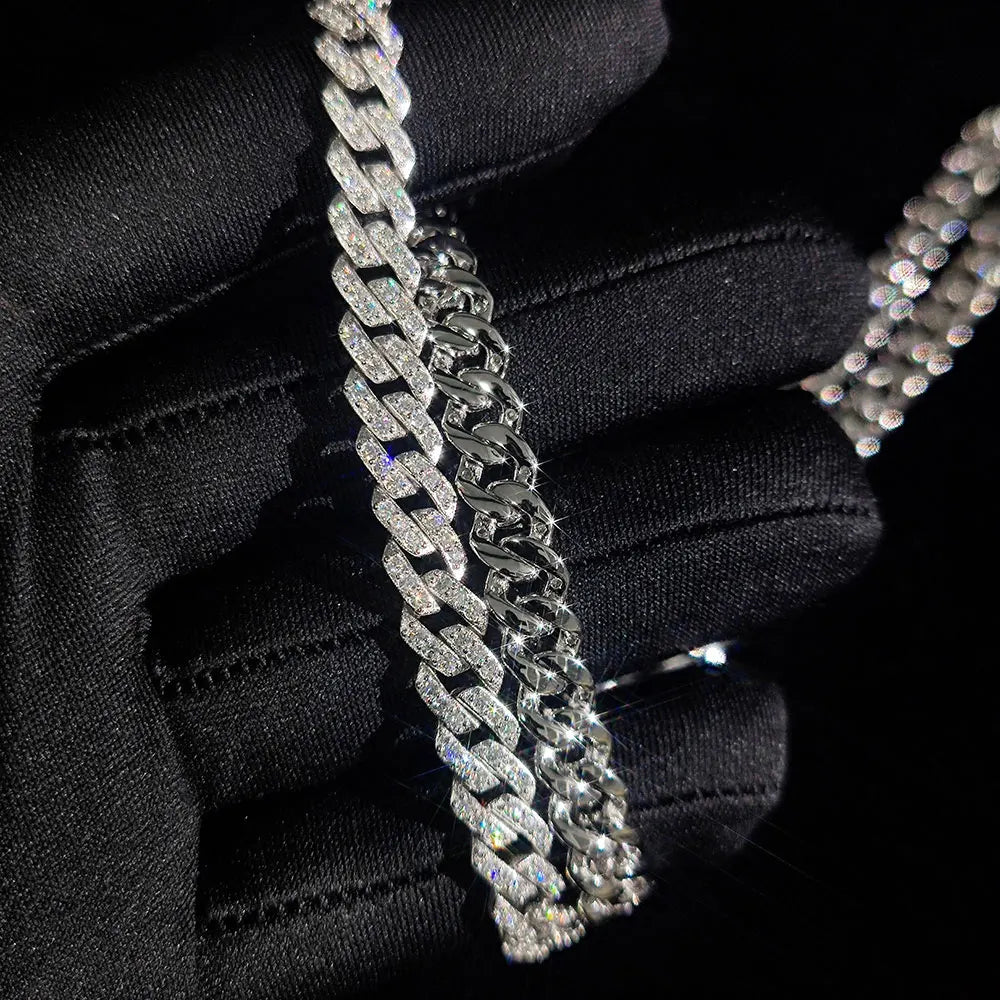 Moissanite Cuban Hip Hop Chain Necklace – 8mm VVS Full Diamond Iced Out | 925 Sterling Silver Chain Jewelry for Men & Women