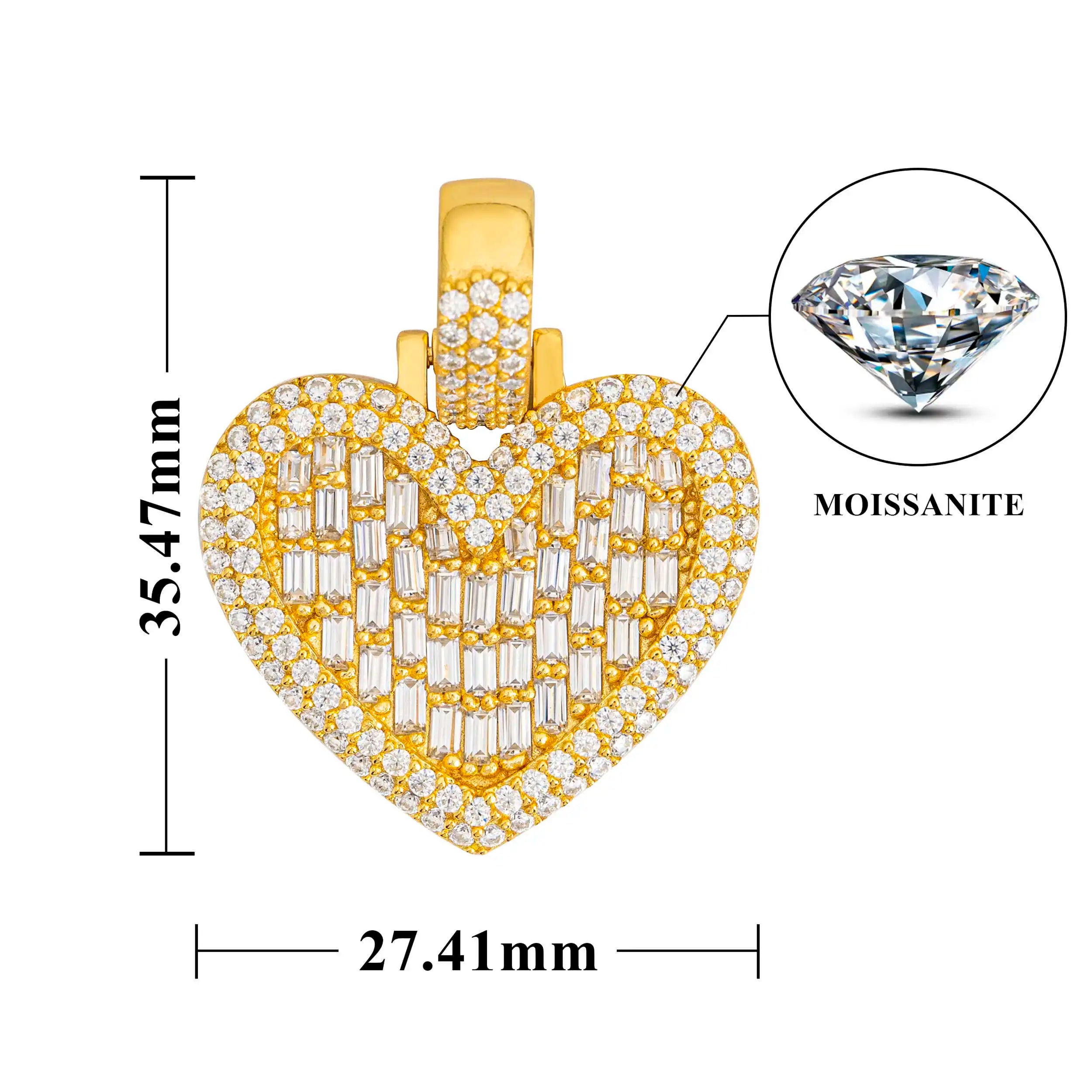 Moissanite Heart Pendant – Hip Hop Design with Certificate | 925 Sterling Silver Fits 3mm Tennis Chain