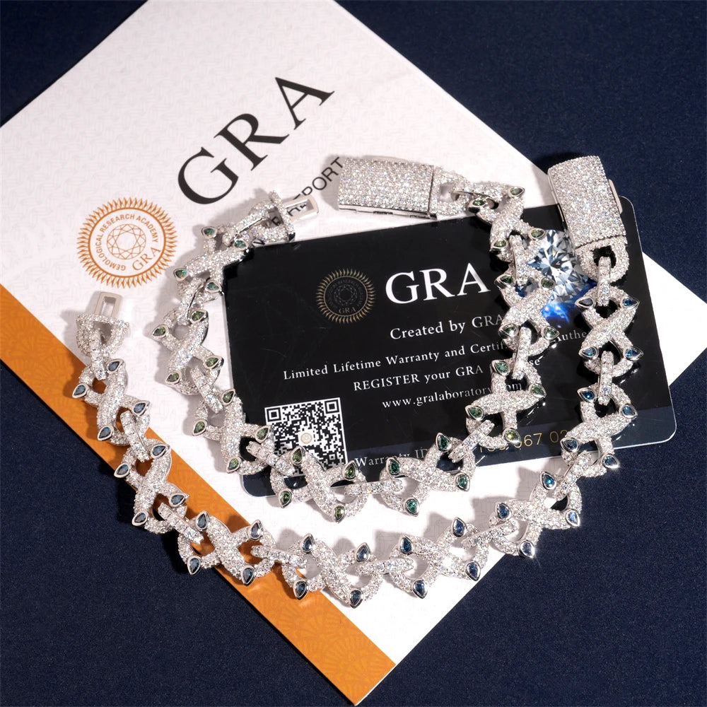 Moissanite Cuban Chain Bracelet – Colorful Trendy Hip Hop Fashion | 925 Sterling Silver with Certificate