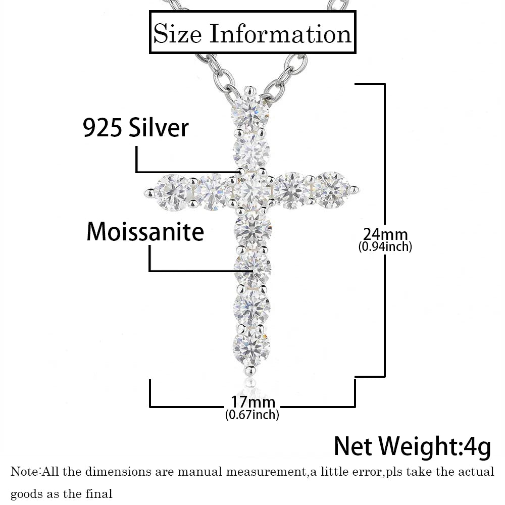 Moissanite Cross Pendant Necklace – Iced Out Jesus Christian Religious Jewelry | 925 Sterling Silver White Gold Plated Gift for Women