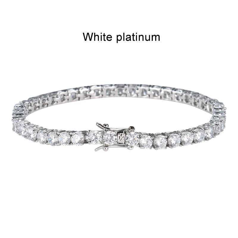 Moissanite Tennis Bracelet – 2mm Sparkling Party Jewelry Plated White Gold | 925 Sterling Silver Bracelet for Women & Men