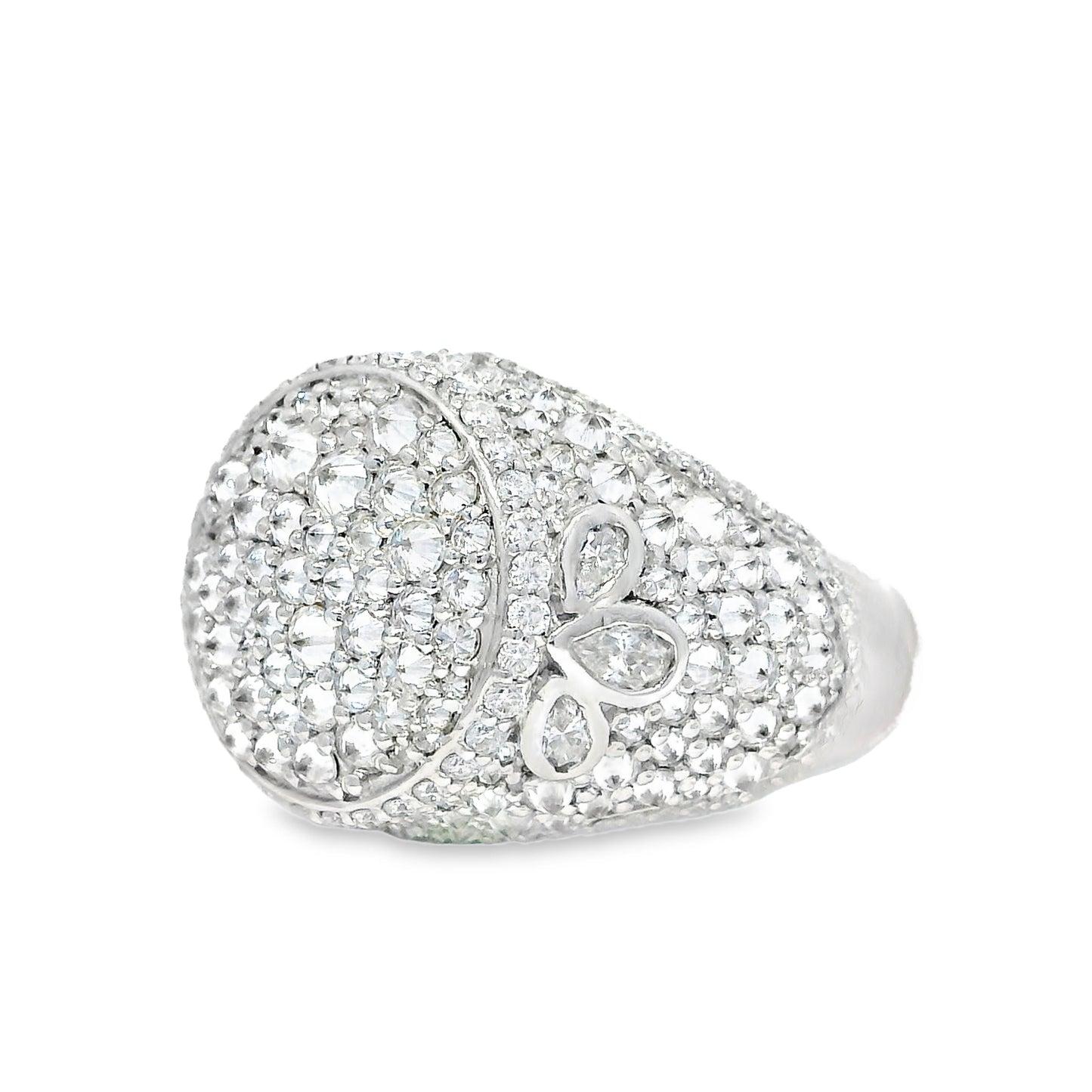 Upside down half clover moissanite ring