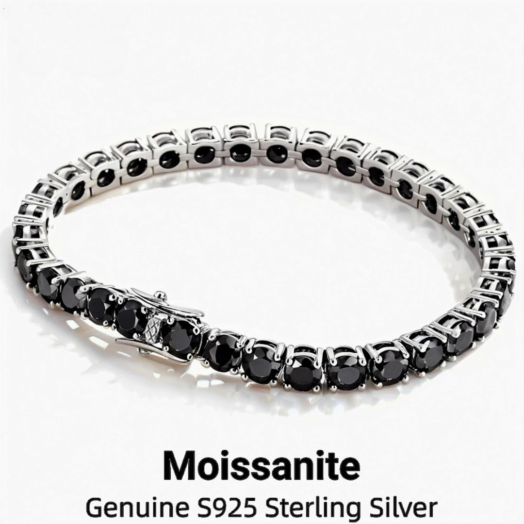 Black Moissanite Tennis Bracelet – 3mm–6.5mm | 925 Sterling Silver Premium Luxury Jewelry Gift for Men & Women