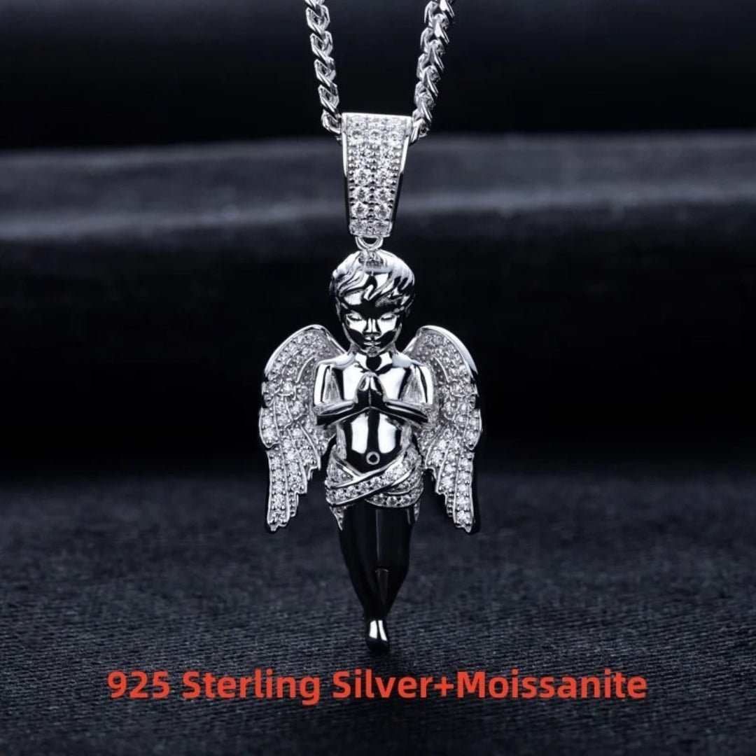 Moissanite Angel Pendant Necklace – Iced Out Design | 925 Sterling Silver Fashion Jewelry for Men & Women