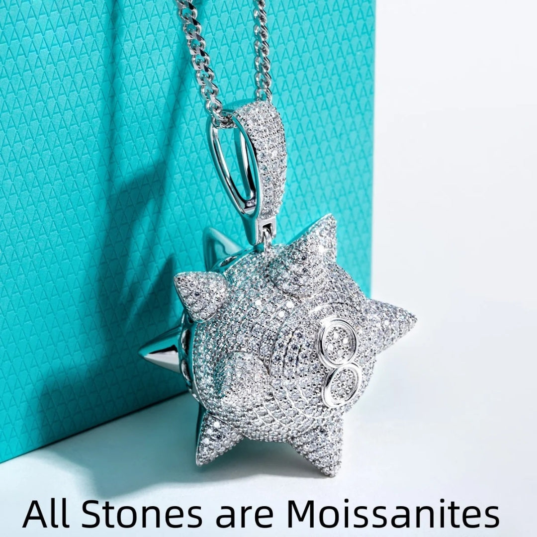 Moissanite Meteor Hammer Pendant Necklace – Chunky Layered Design | 925 Sterling Silver Hip Hop Keychain 60cm for Men & Women