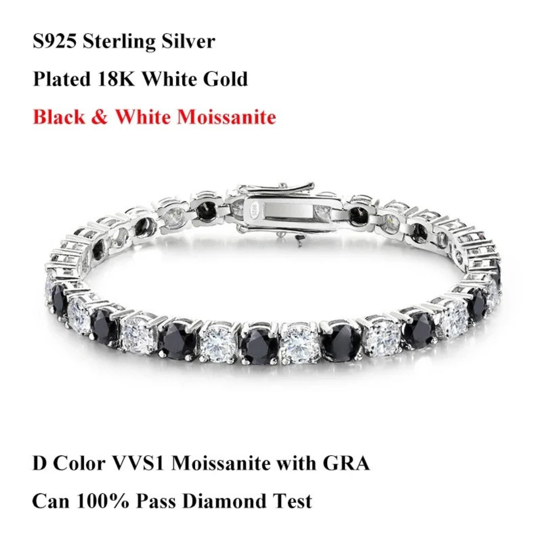 Moissanite Tennis Bracelet – D Color Blue, Green, White | 3mm–6.5mm | 925 Sterling Silver Diamond Link for Men & Women